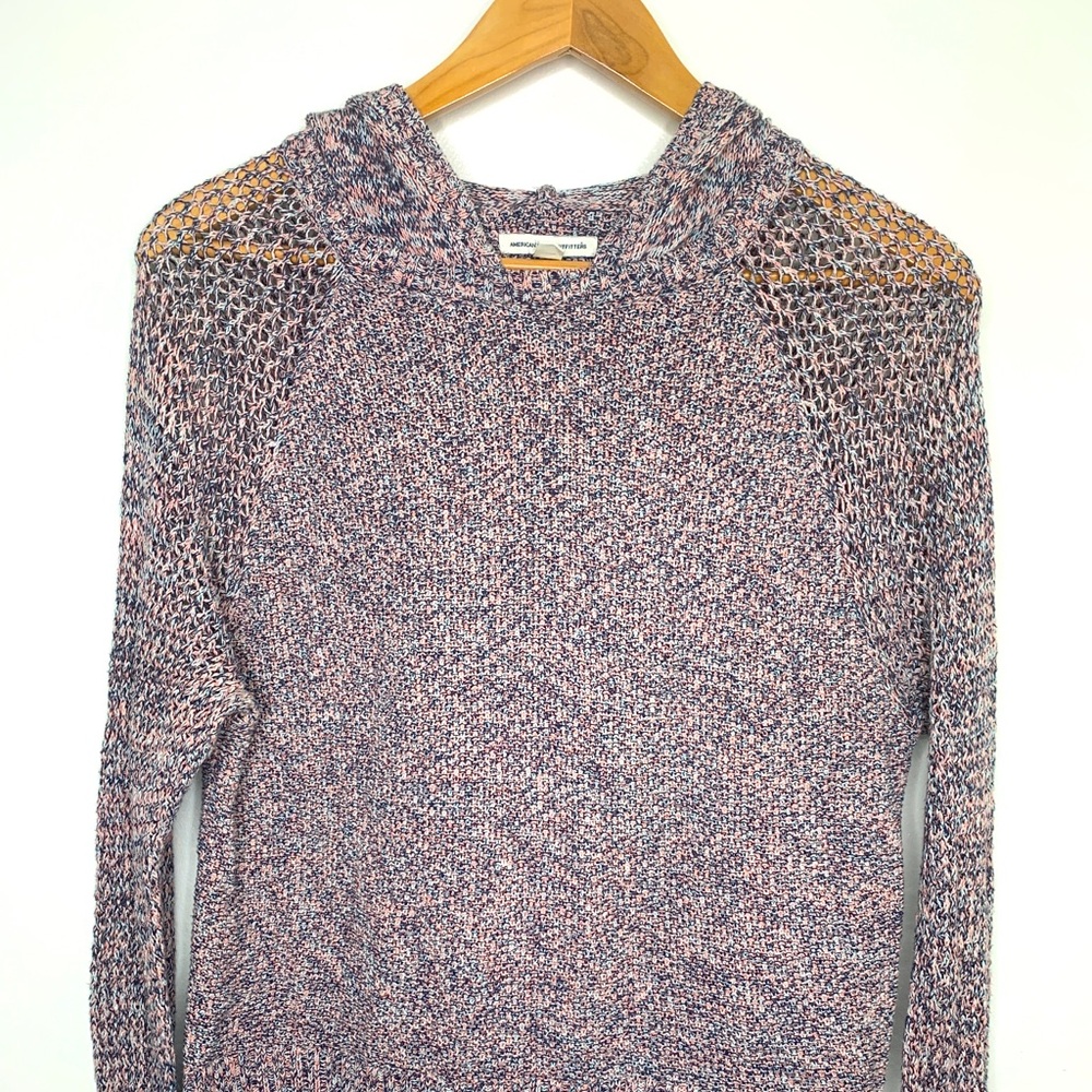 American Eagle Hooded Sweater Open Knit Long Sleeve Beach Evening Size Medium